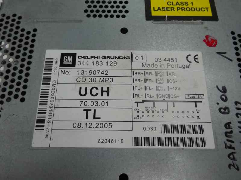 SISTEMA AUDIO / RADIO CD / 1 / 2006 / 123822 PARA OPEL ZAFIRA B FAMILY - Imagen 2 de 10